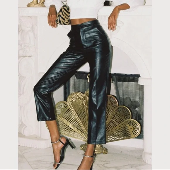 ⚡️SOLD⚡️ Princess Polly Black Straight Leg Vegan Leather Pants - Picture 1 of 8